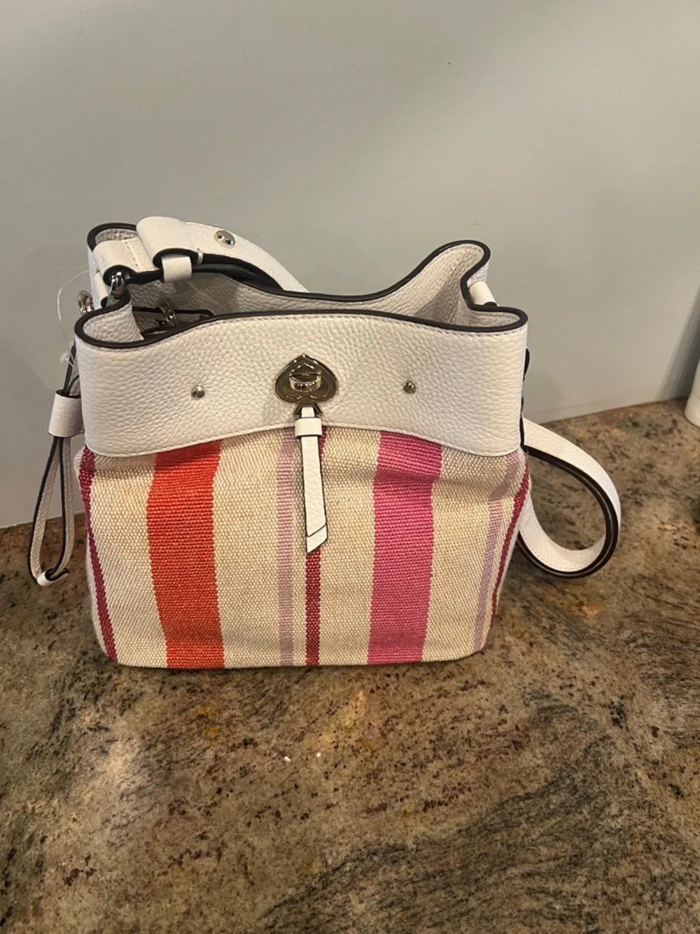 Kate Spade Leather-Trim Striped Bucket Bag NWT